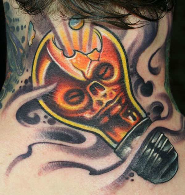 Evil Lightbulb Neck Tattoo