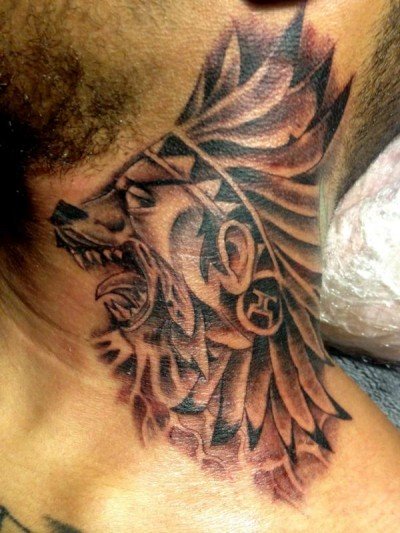 Evil Wolf Tattoo On Neck