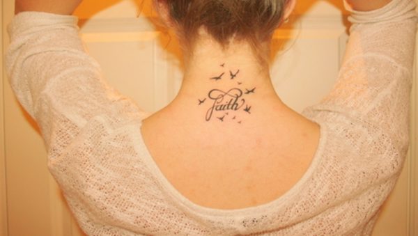 Faith Birds Tattoo On Neck