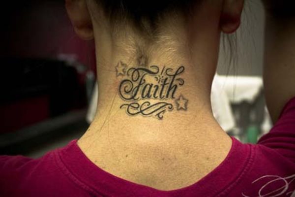 Faith With Stars Tattoo On Neck