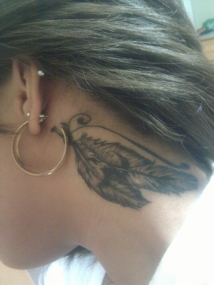 Feather Neck Tattoo Behind Ear