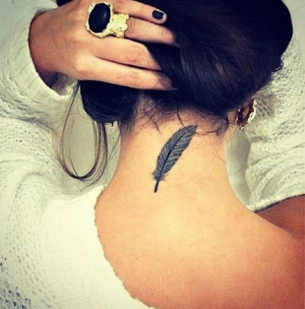 Feather Tattoo On Back Neck 