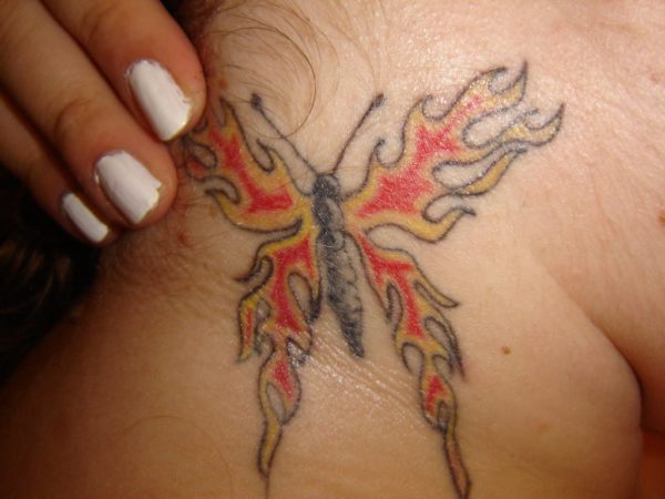 Flaming Butterfly Tattoo Neck