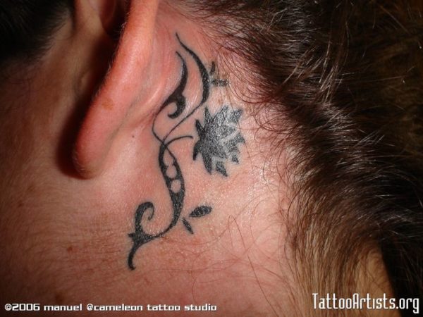 Flower Neck Tattoo Behind Ear