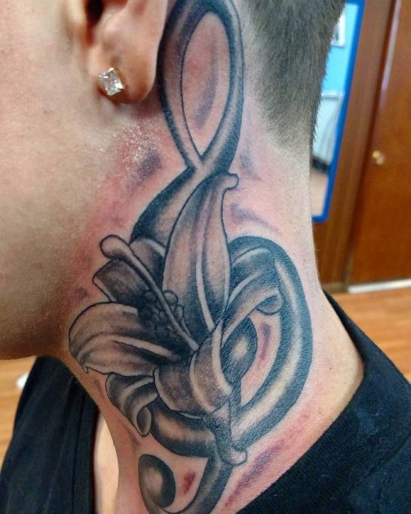 Flower With Music Tattoo