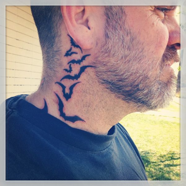 Flying Bats Tattoo On Neck