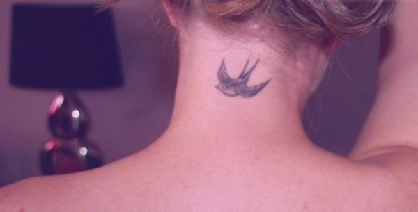 Flying Bird Neck Tattoo