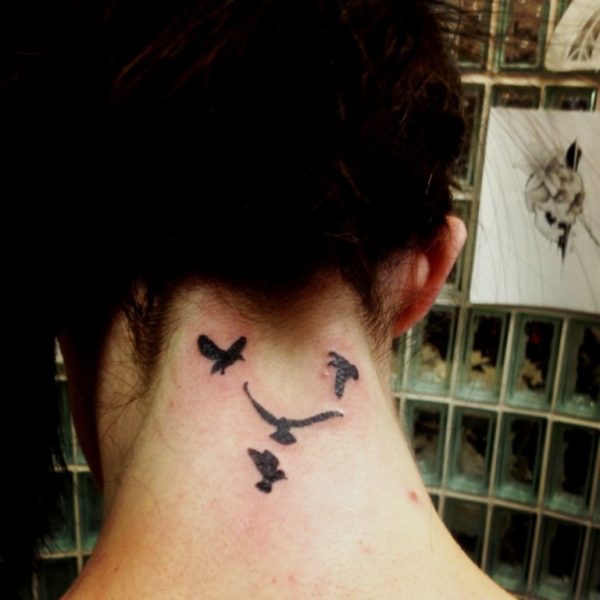 Flying Birds Tattoo On Neck