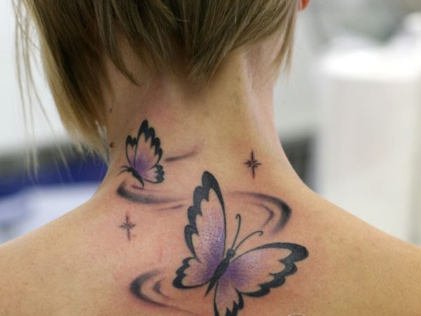 Flying Butterflies Tattoo On Neck
