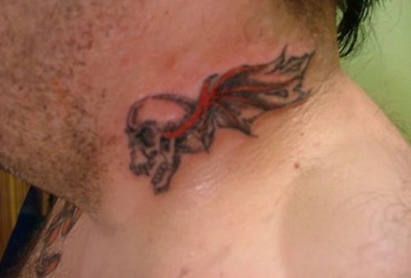 Flying Skull Tattoo On Neck