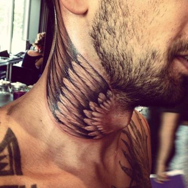 Front View Wings Tattoo On Back Neck
