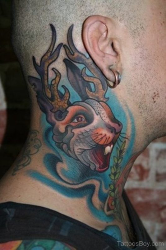 Funny Rabbit Tattoo On Neck