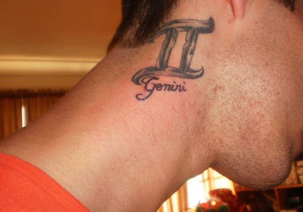 Gemini Design Tattoo On Side Neck