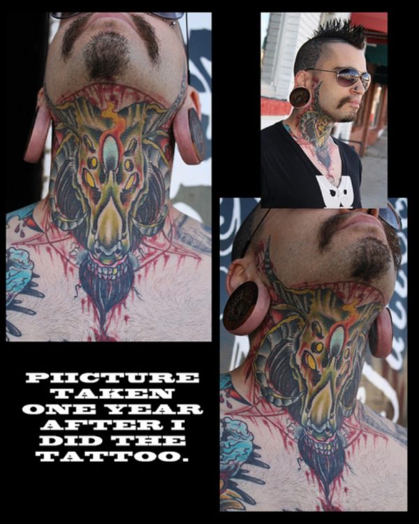 Goat Skull Tattoo On Neck