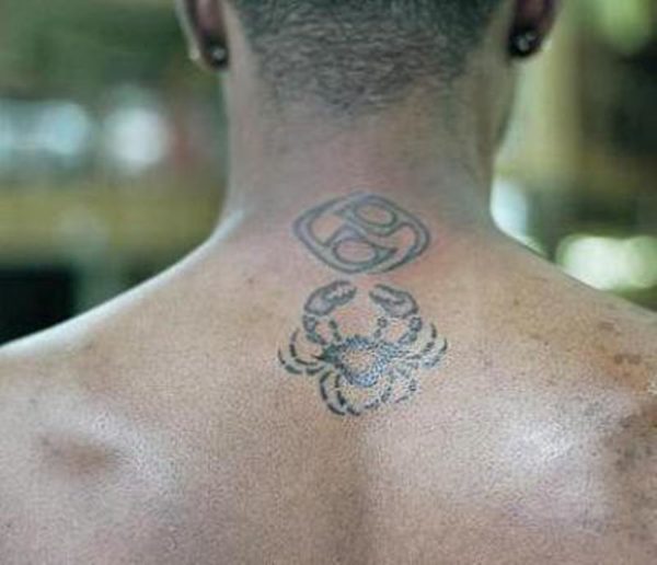 Grey Crab Tattoo On Neck Back