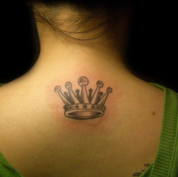 Grey Crown Tattoo On Neck