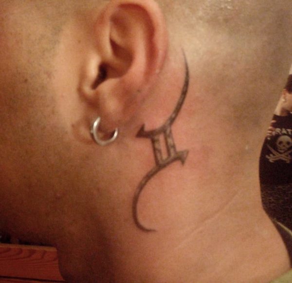 Grey Tribal Tattoo On Neck