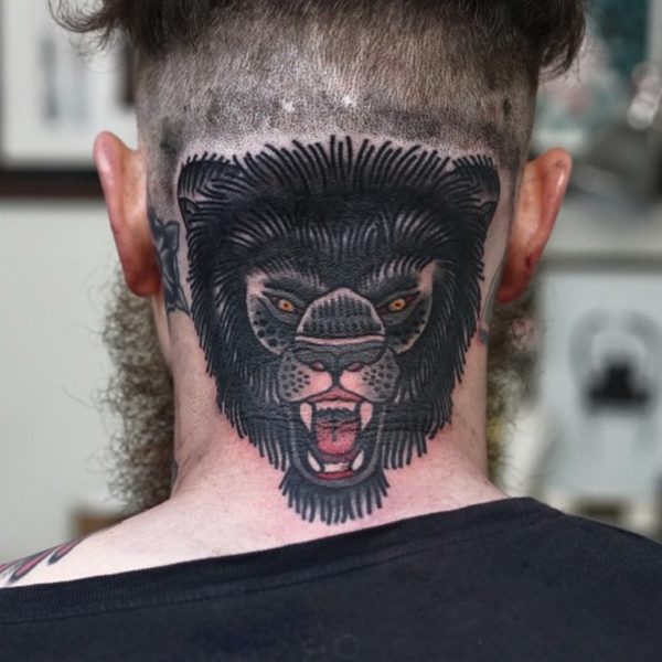 Grey Wolf Tattoo On Neck
