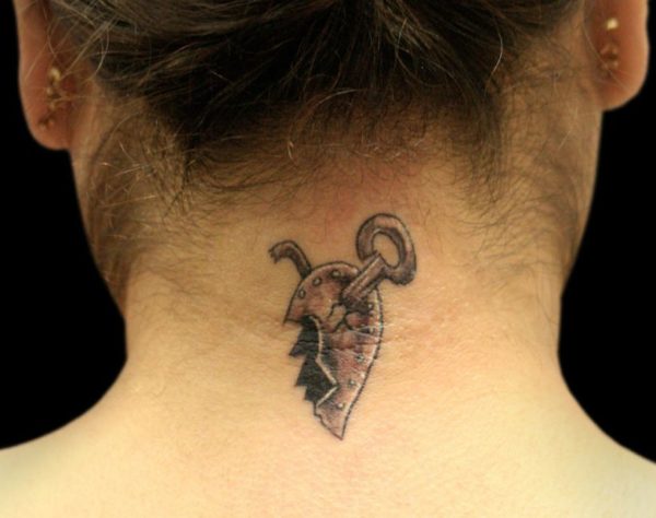 Half Heart Lock Neck Tattoo