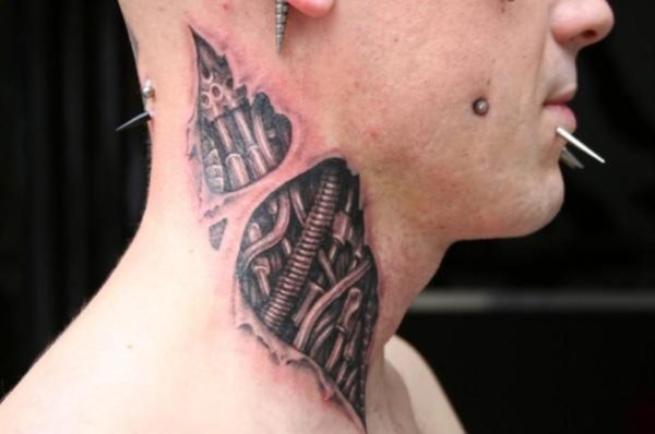 Hawaiian Ripped Skin Tattoo On Neck
