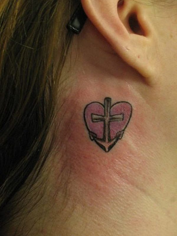 Heart Anchor Neck Tattoo
