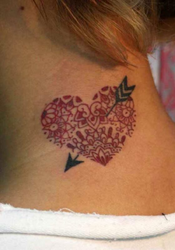 Heart And Arrow Tattoo On Neck