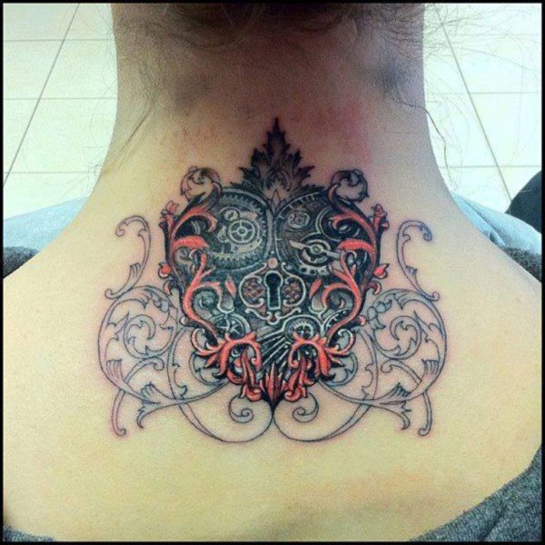 Heart Lock Neck Tattoo