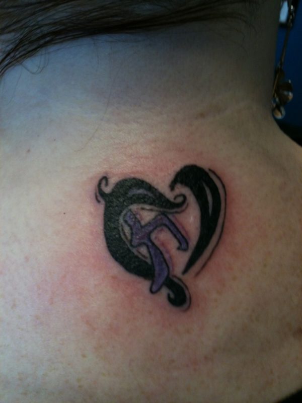 Heart With Symbol Neck Tattoo