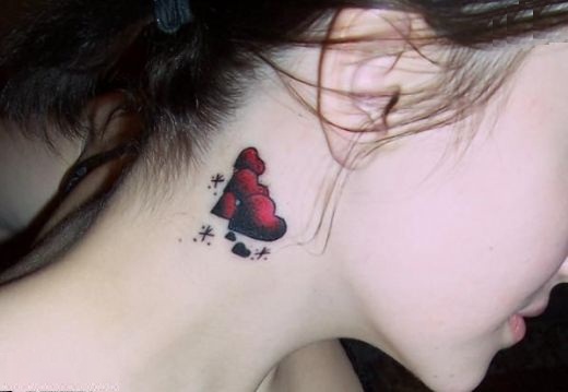 Hearts Neck Tattoo Behind Ear