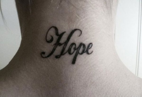 Hope Word Tattoo On Neck Back