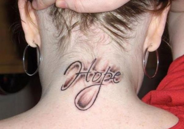 Hope Word Tattoo On Neck