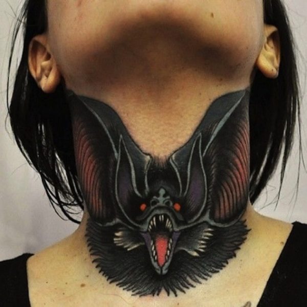 Horror Bat Gangster Tattoo On Neck