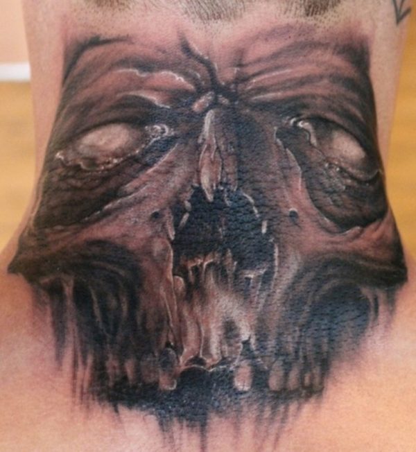 Horror  Black And Grey Skull Tattoo