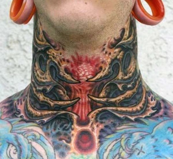 Horror Devil Tattoo On Neck
