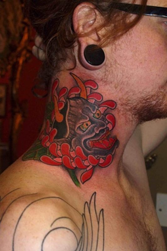 Horror Japanese Neck Tattoo