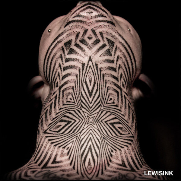 Illusion Tribal Tattoo On Neck