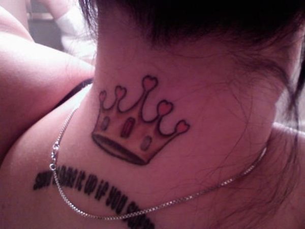 Impressive Crown Tattoo On Neck