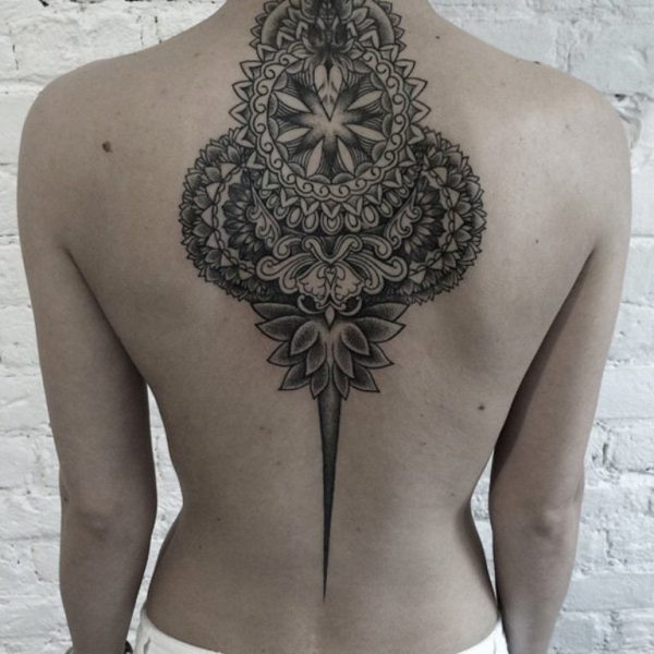 Impressive Mandala Back Tattoo On Neck