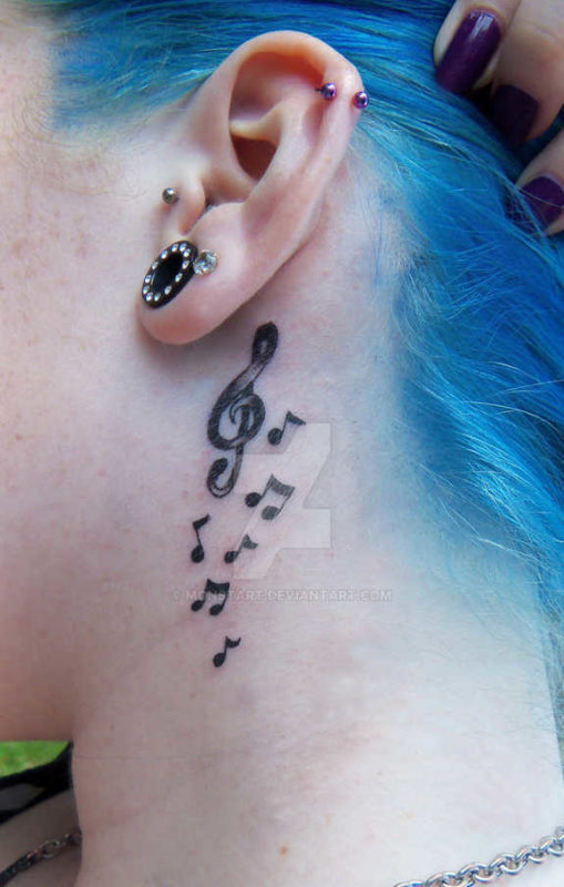 Impressive Music  Tattoo On Neck