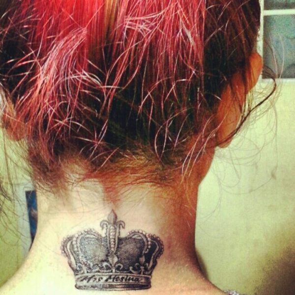 Impressive Queen Tattoo On Neck Back