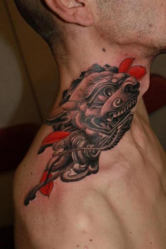 Japanese Demon Neck Tattoo