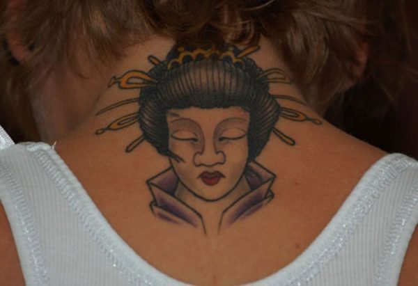 Japanese Lady Neck Tattoo Design