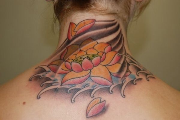 Japanese Orange Flower Neck Tattoo