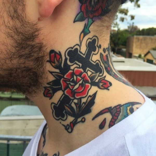 Jesus Cross Designer Tattoo On Neck