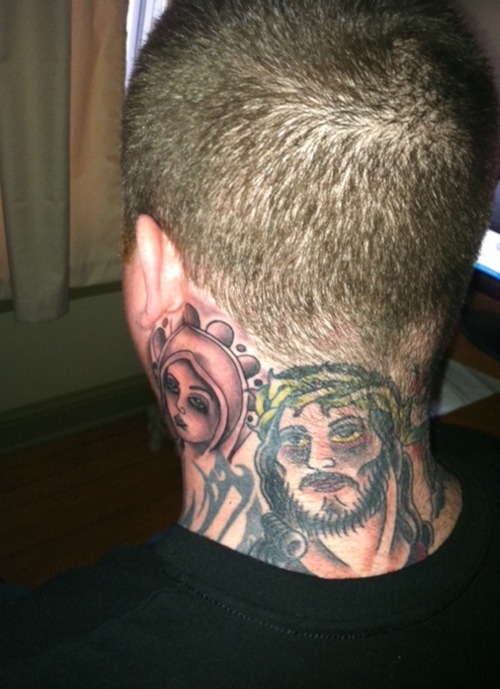 Jesus Tattoo On Back Neck