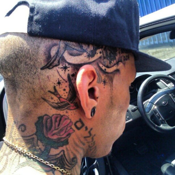 Kid Ink Flower Tattoo On Neck