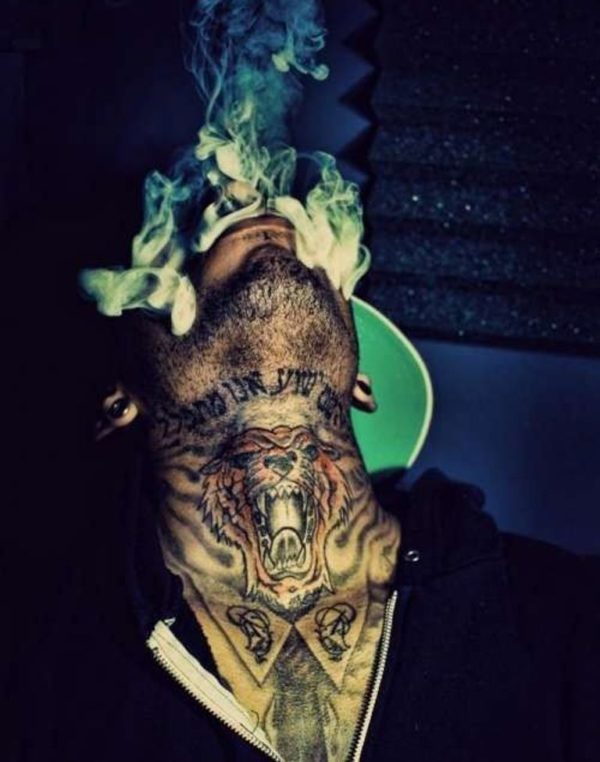 Kid Ink Tiger Tattoo On Neck