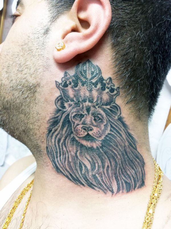 King Lion Tattoo On Neck