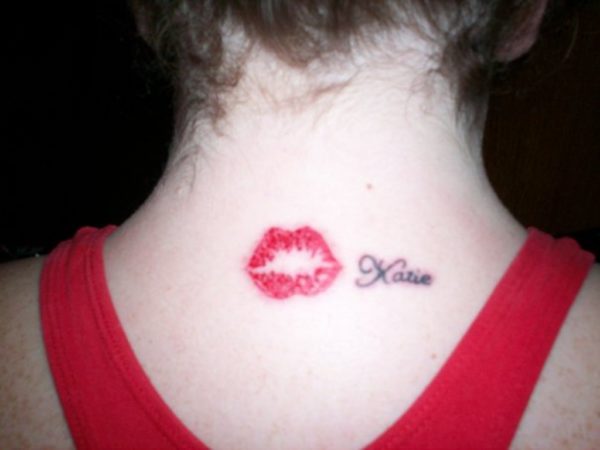 Kiss Mark And Name Tattoo
