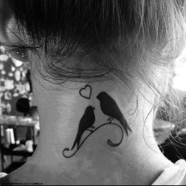 Love Birds Tattoo On Neck